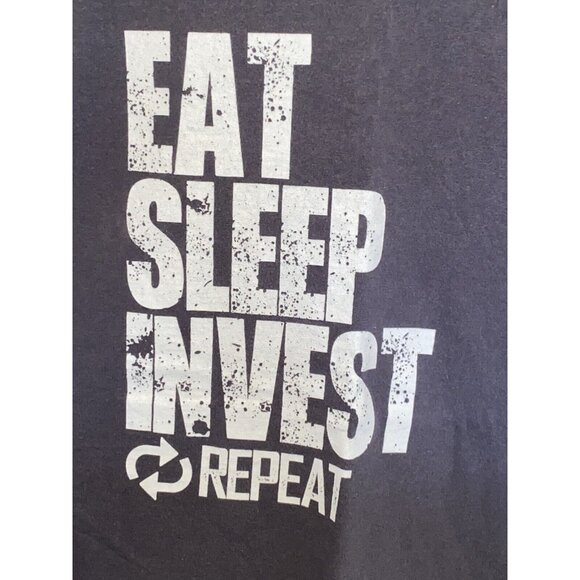 Eat Sleep Invest Repeat Gray S/S T-Shirt Men's Size M Graphic Tee Fruit Of Loom - Picture 2 of 10